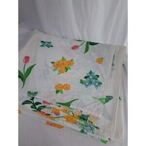 Vtg 70s Tastemaker J.P. Stevens Full Flat Sheet Flowers Garden Cottagecore Tulip